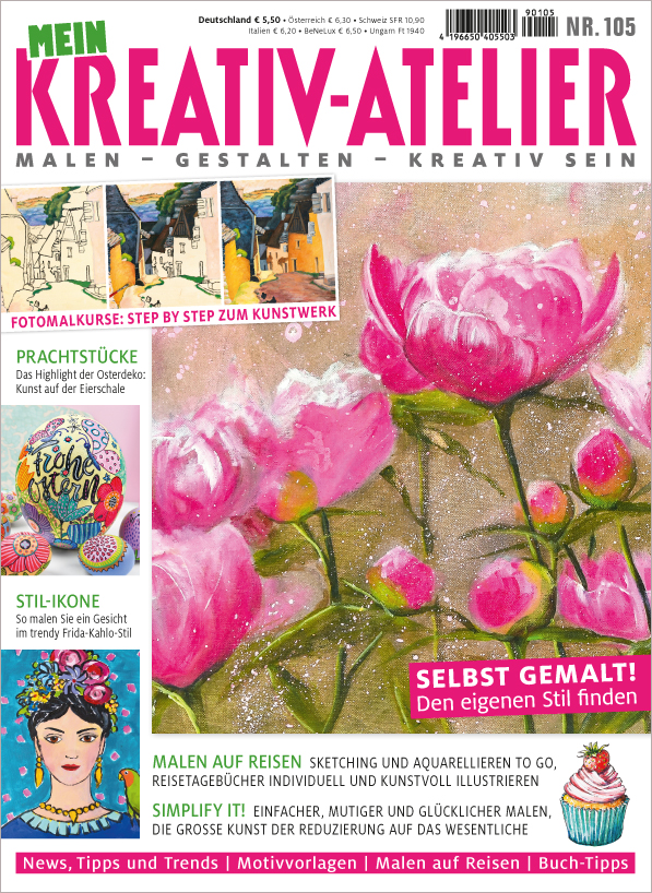 Lebendige, pinke Blumenmalerei; reich an Handarbeit und DIY-Charme, ideal für kreative Projekte.