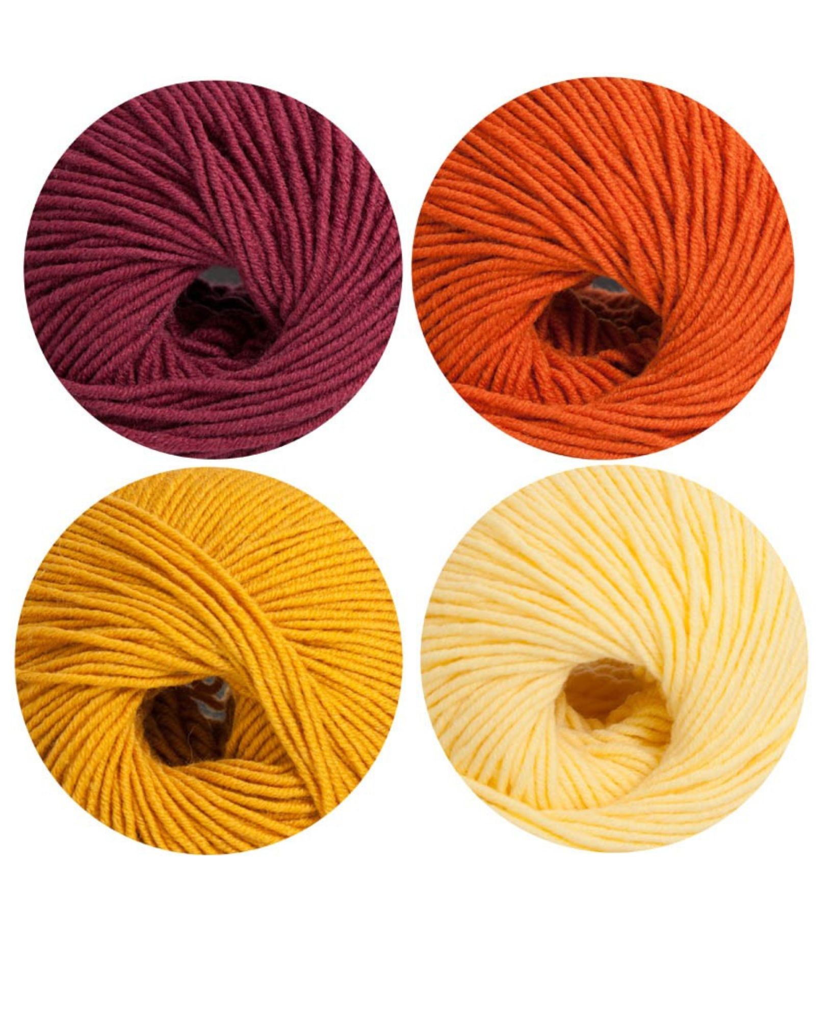 Bunte Garnrollen in Rot, Orange, Gelb, Hellgelb. Perfekt für handgemachte DIY-Projekte. Lebhafte Farbpalette.