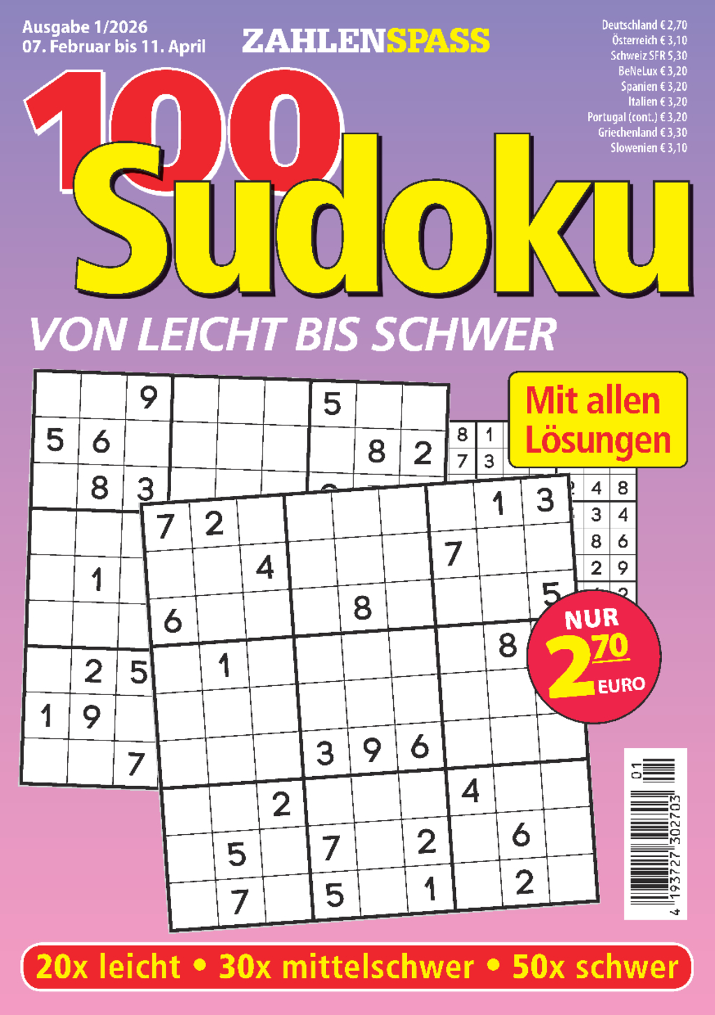 Magazin Produktbild: 100 Sudoku von leicht bis schwer - 1/2026