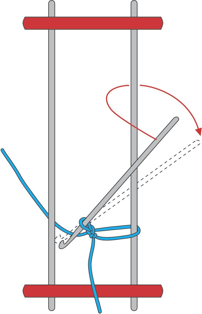Schritt für Schritt: Blaues Band in grauem Rahmen; knoten, wickeln, binden. Handarbeit, stilvoll, funktional.
