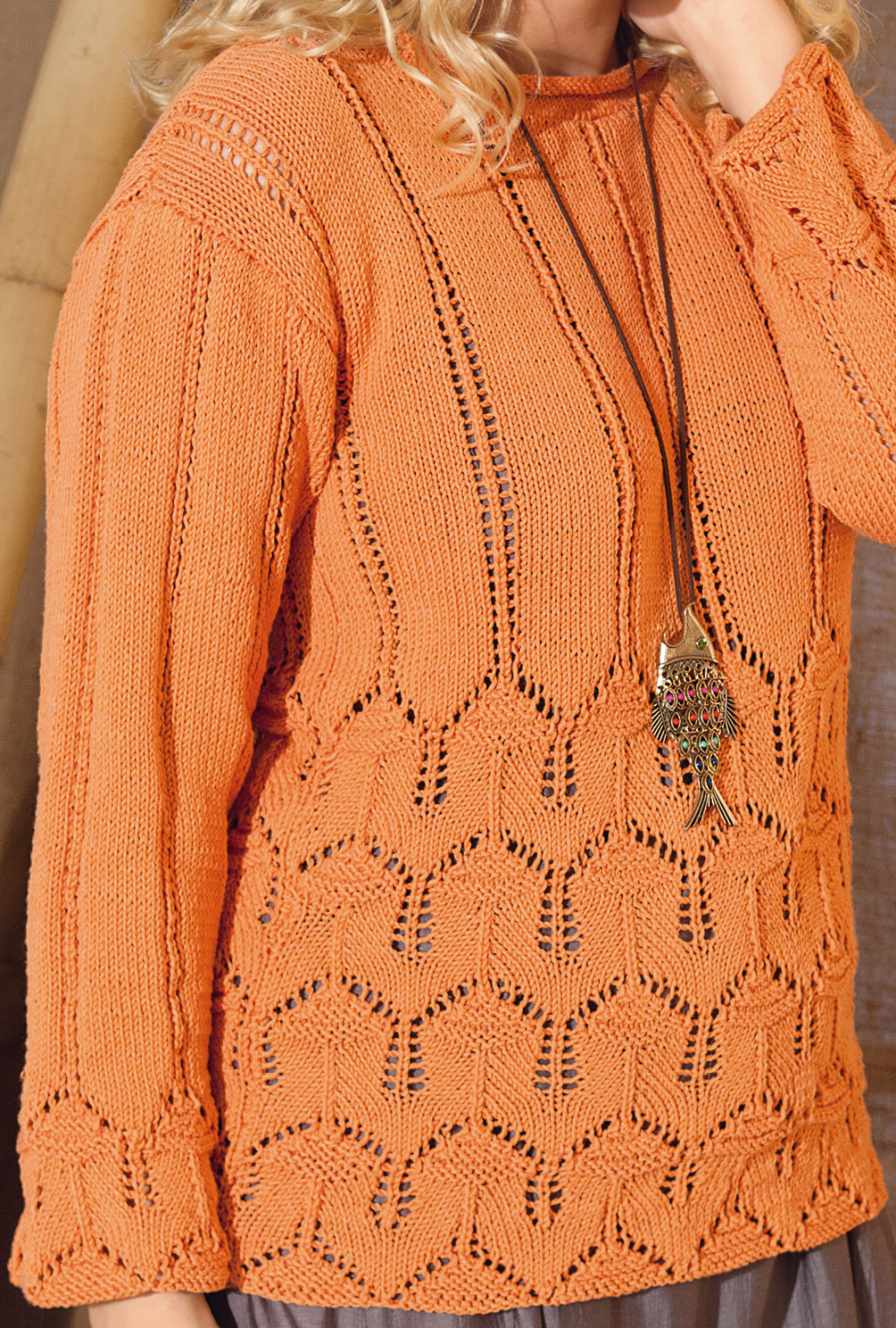 Pulli mit Ajourmuster in Orange