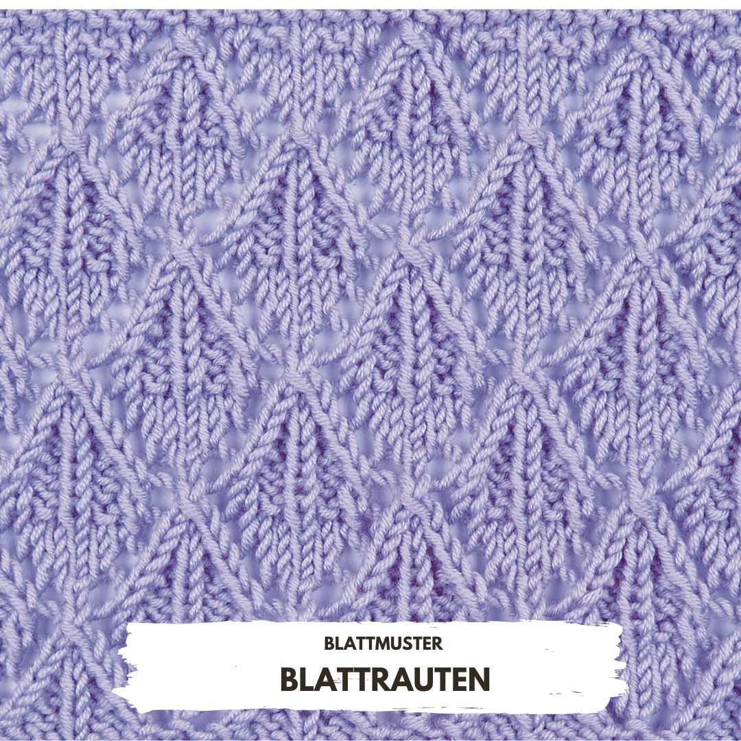 Violettes Strickmuster mit blattförmigem Design; handgemacht, detailreich und modisch.