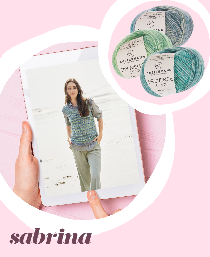 Strickset - Pullunder mit Hebemaschenmuster in Grün, Türkis und Lilatönen