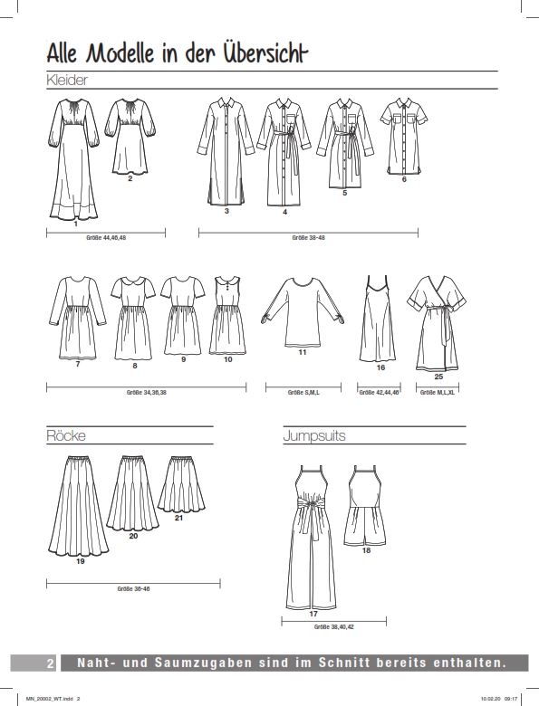 Vielfalt an modernen, handgemachten Kleidern, Röcken und Jumpsuits. Elegante Linien, zeitlose Schnitte.