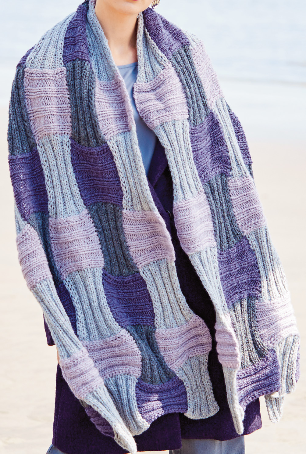 Stola im Patchwork-Stil in Grau, Flieder und Violett