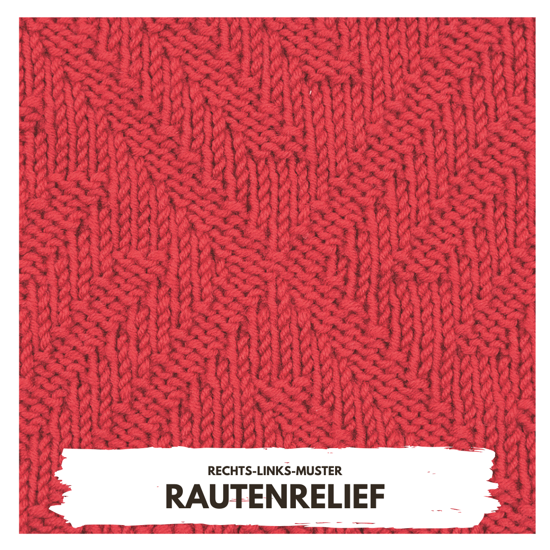 Rotes Strickmuster mit rautenförmiger Struktur, handgemacht und stilvoll. Ideal für DIY-Projekte.