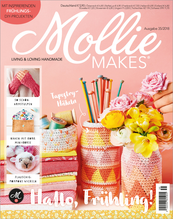 Bunte, handgehäkelte Überzüge; lebendige Farben; DIY-Stil; kreatives, frühlingshaftes Design.