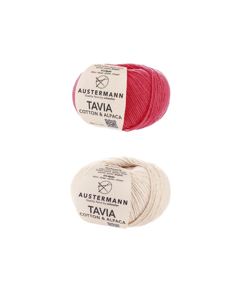 Hochwertiges Garn aus Baumwolle und Alpakawolle in Rot und Beige. Perfekt für handgemachte DIY-Projekte.