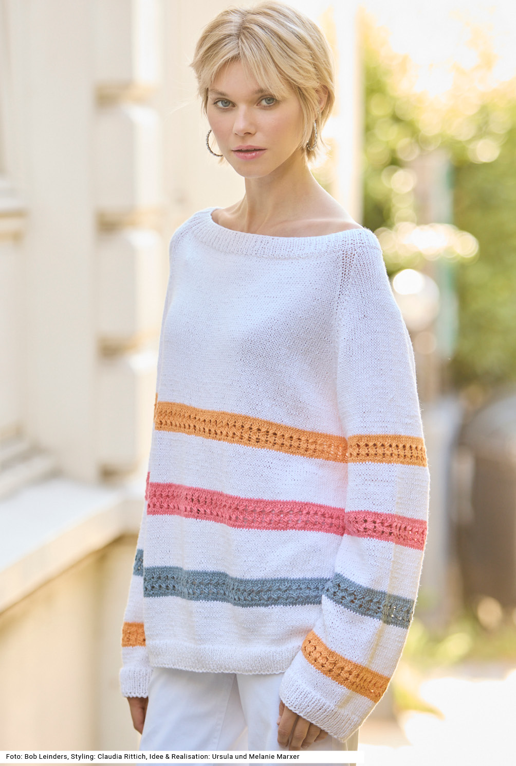 Modellansicht Bild 3: Raglanpulli mit Ajourmuster-Streifen