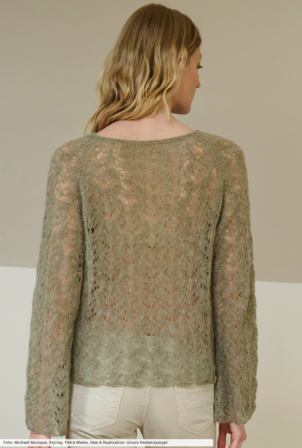 Modellansicht Bild 5: Schilfgrüner Ajourmuster-Pulli