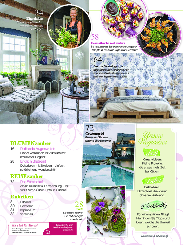 Florale Muster und DIY-Dekoideen, kreative Farbakzente, handgemacht. Nachhaltig und stilvoll.