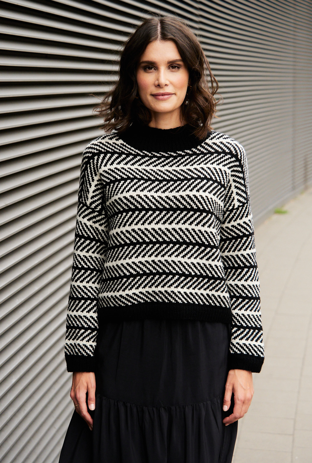Jacquardpulli in Schwarz-Natur