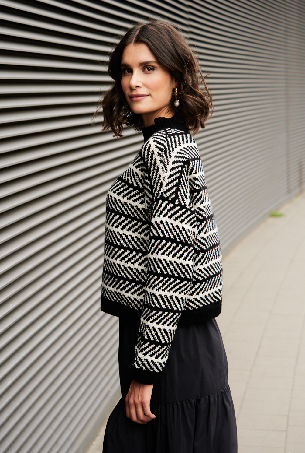 Jacquardpulli in Schwarz-Natur