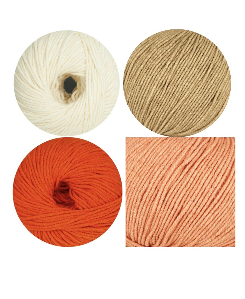 Beige, Creme, Orange und Pfirsichfarbene Wollknäuel. Perfekt für handgemachte Strick- und Häkelprojekte.