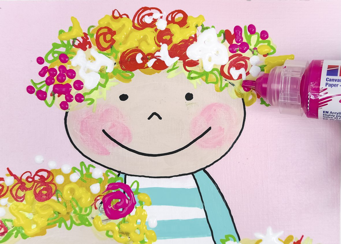 Buntes, handgemaltes Design mit Blumenmuster, pastellige Farben, kreativer Streifen-Look, modisch selbstgemacht.