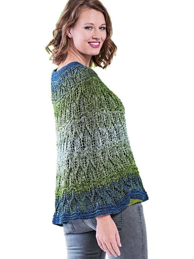 Woolly Hugs Poncho mit einem herrlichen Farbverlauf und gestricktem Lochmuster