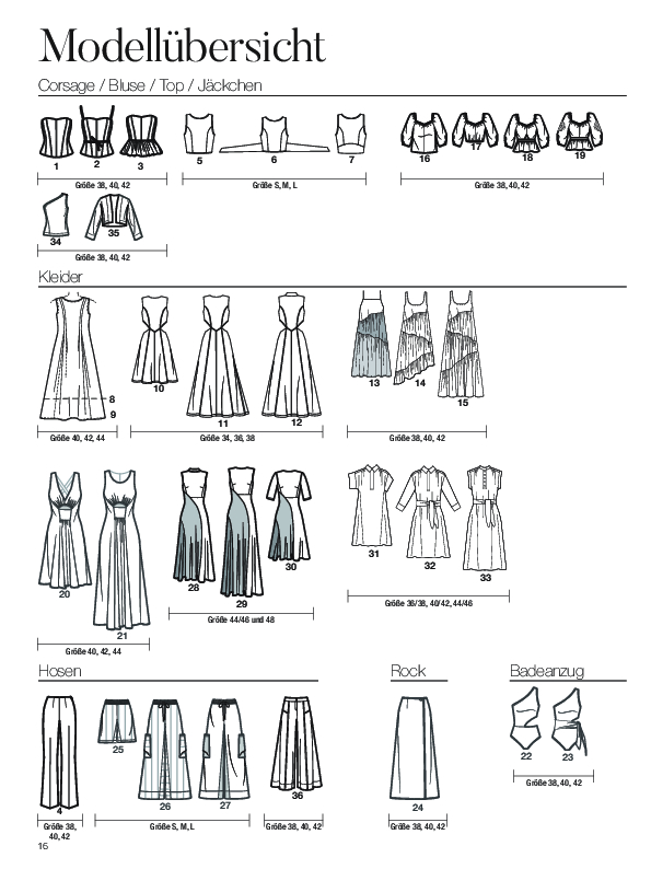Modische Schnitte mit kreativem Muster. Stilvolle Corsagen, Kleider und Hosen in vielseitigem DIY-Design.