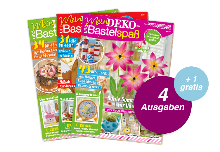 Mein Deko- und Bastelspaß - Jahresabo + 1 Ausgabe gratis Bunte DIY-Magazine, lebendige Muster, kreatives Design, inspirierend und ideenreich. Handwerkliche Highlights!