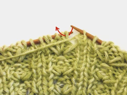 Grünes DIY-Strickmuster, komplexe Maschen, handgearbeitet, mit Nadeln.