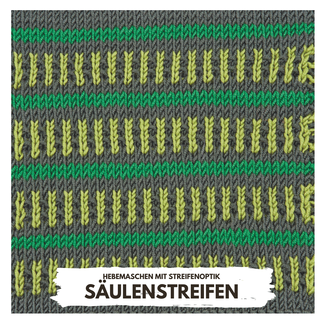 Modisches Muster mit grünen und gelben Streifen auf grauem Grund. DIY, handgefertigt, einzigartige Hebemaschen.