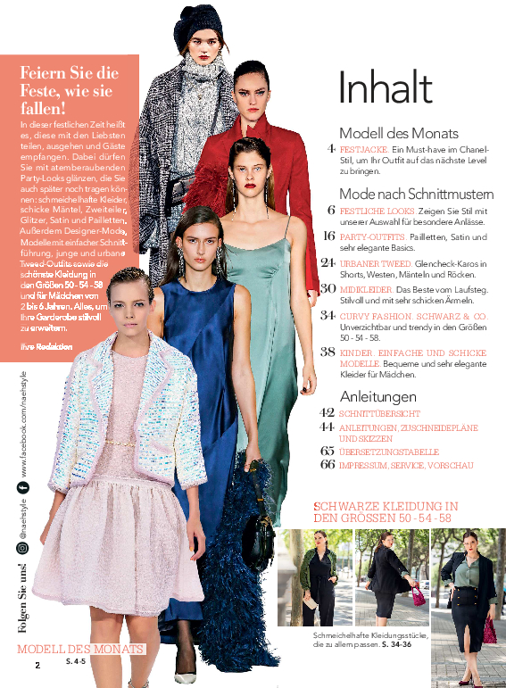 Bunte, schimmernde Stoffe; stilvolle Schnitte; modische, urbane Elemente; schicke Jacken. DIY-Look im Fokus.