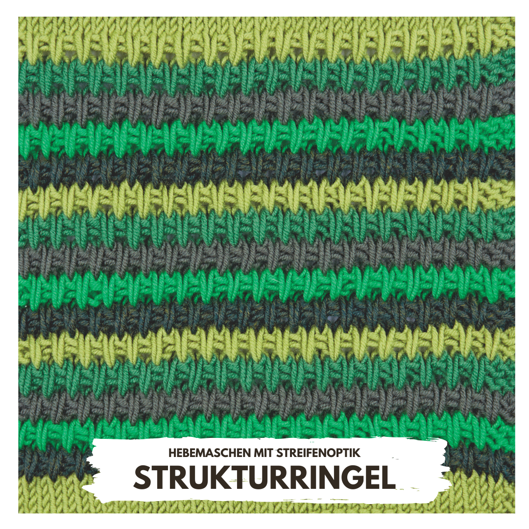 Handgemachtes, gestricktes Streifenmuster in Grün- und Grautönen. Modisch, DIY, strukturiert.