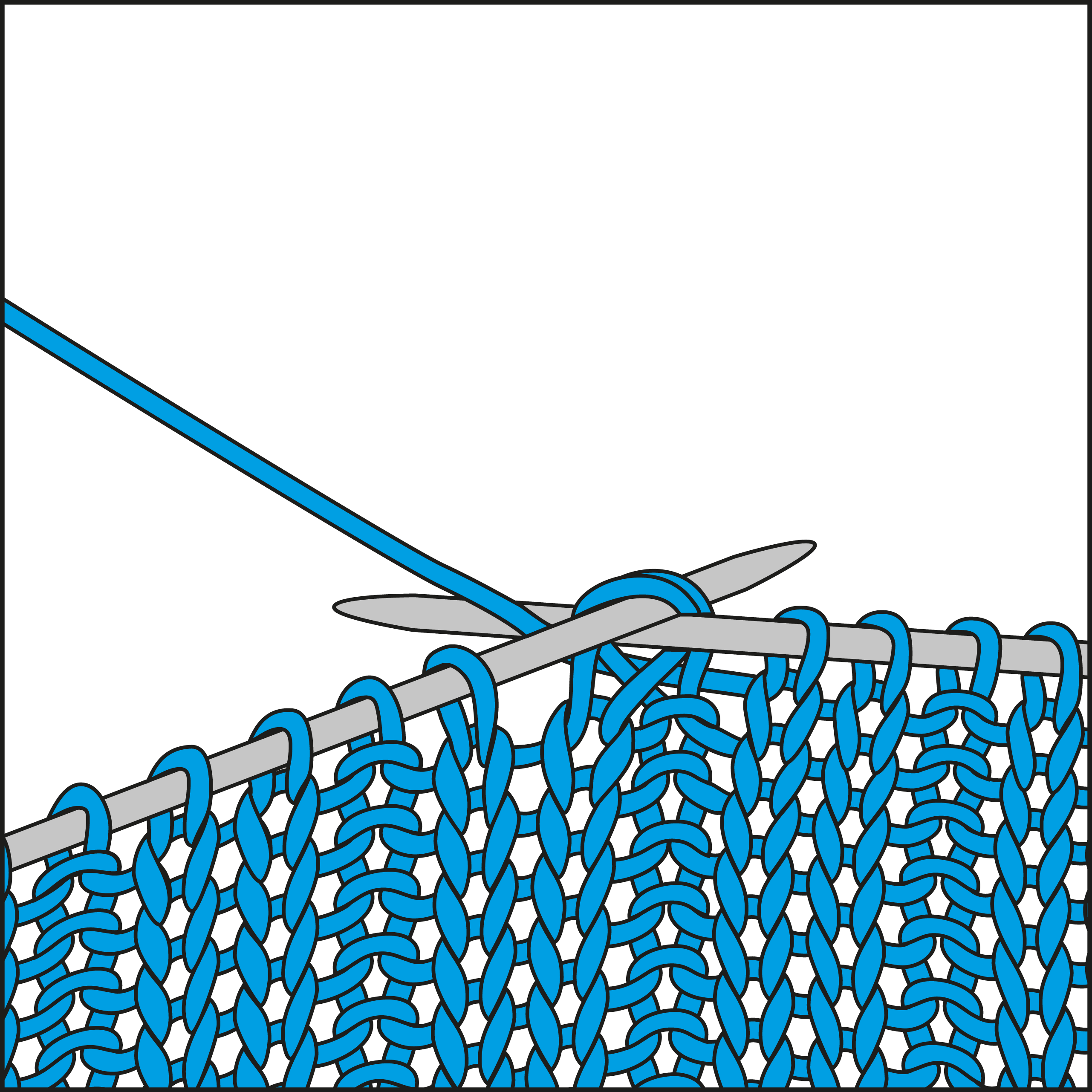 Blaues Strickmuster, dichtes Gewebe, DIY-Charakter mit klaren, scharfen Linien. Handarbeit.