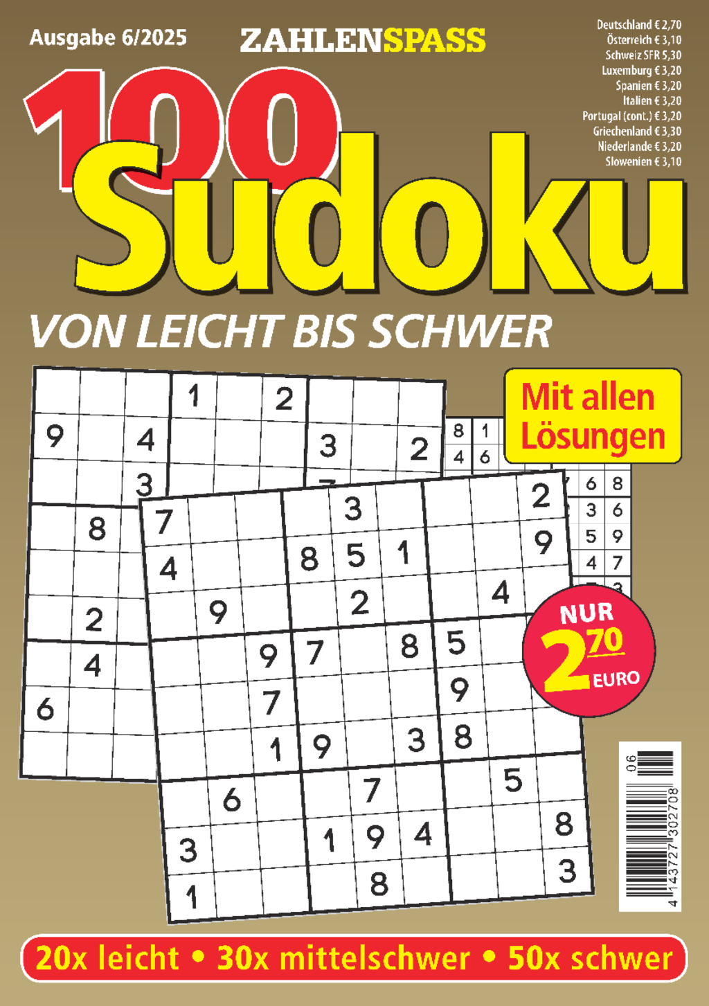 Magazin Produktbild: 100 Sudoku von leicht bis schwer - 6/2025