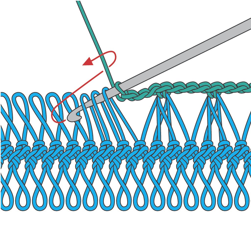 Detailreiche Grafik von blauen Häkelmustern, handgemacht, zeigt präzisen DIY-Stil.