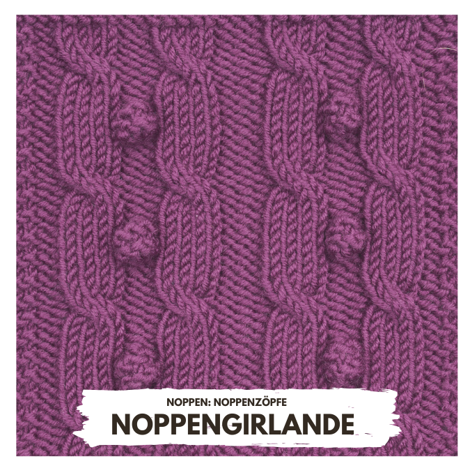 Handgestrickt, Zopfmuster in Lila, mit Noppen, modisch, detailreich, einzigartig.