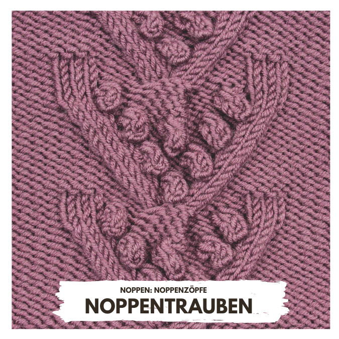 Lilane Strickware mit plastischem Noppenmuster; handgemacht, kunstvoll, strukturiert, detailreich, modisch.