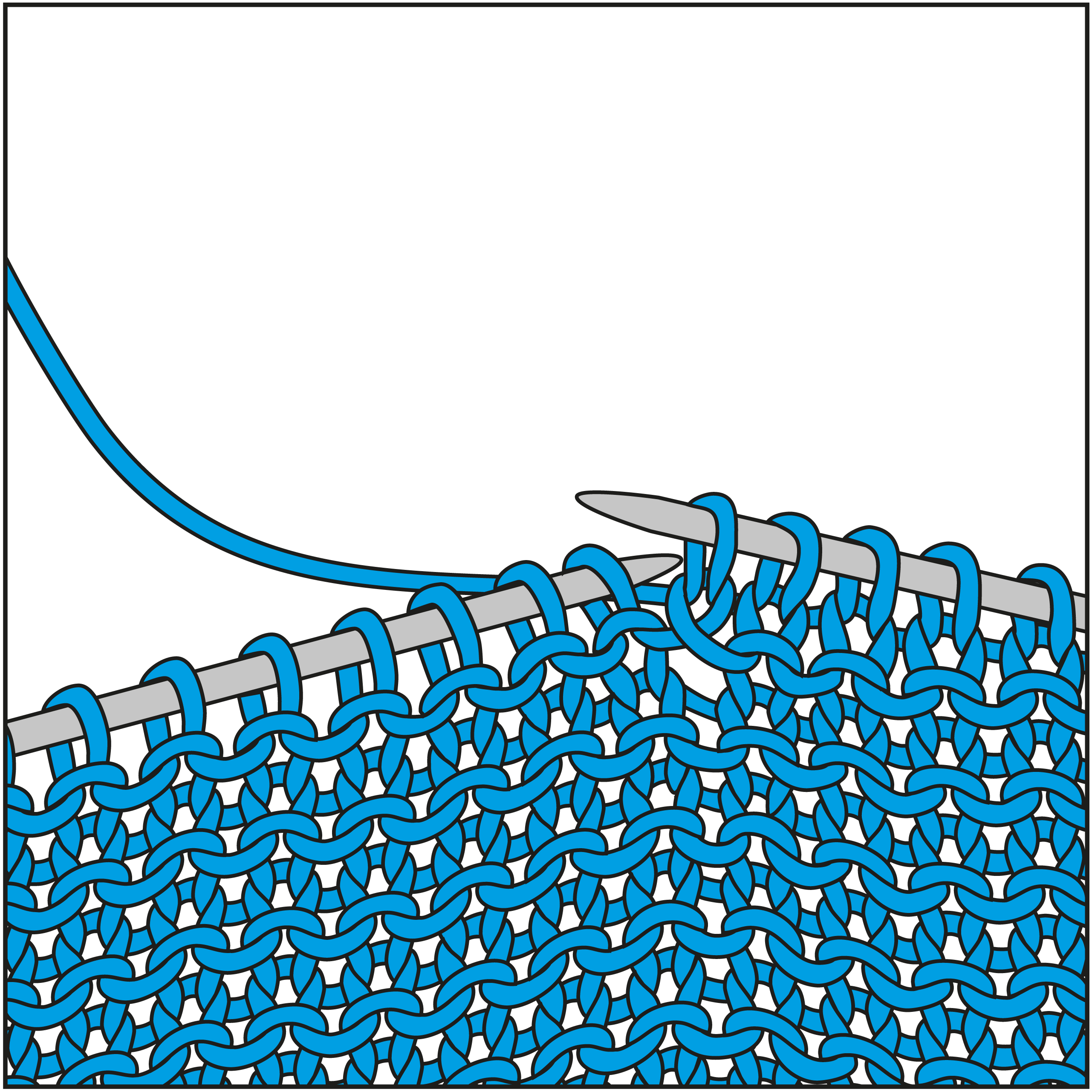 Blaues Strickmuster, eng gewebtes DIY-Design, mit kontrastierenden Nadeln. Perfekt für modische Handarbeit.