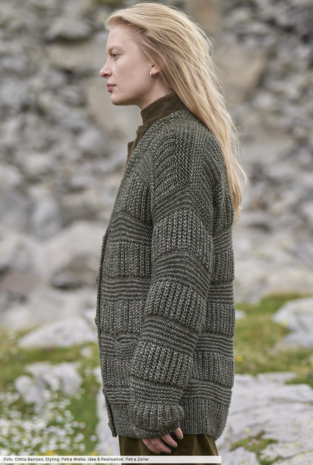 Modellansicht Bild 3: Patentmuster-Jacke mit Kraus-rechts-Streifen