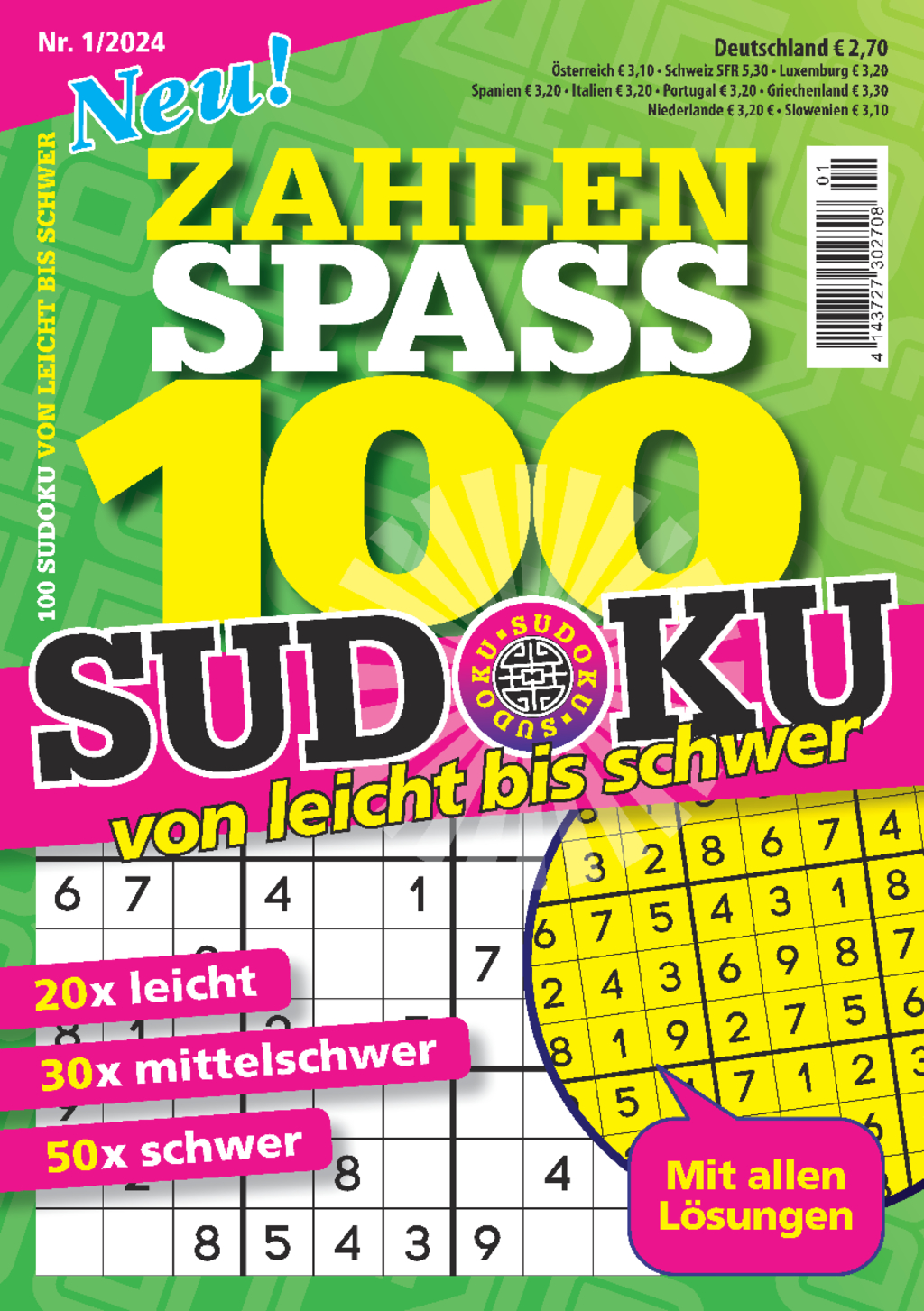 100 Sudoku von leicht bis schwer - 1/2024 Magazin Produktbild: 100 Sudoku von leicht bis schwer - 1/2024