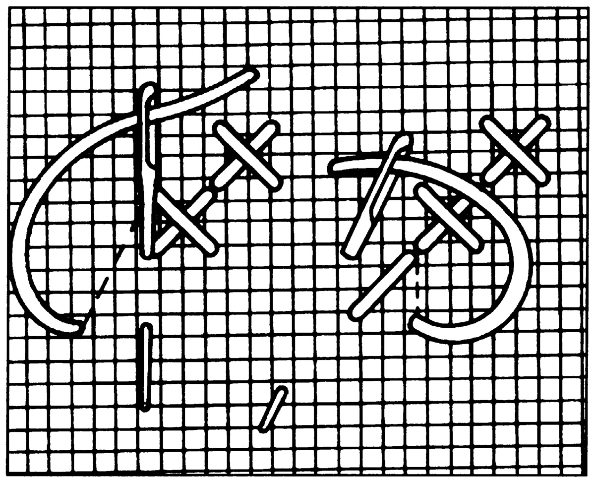 Schwarz-weißes, geometrisches Muster mit Gittern und Kurven. Modern und minimalistisch.