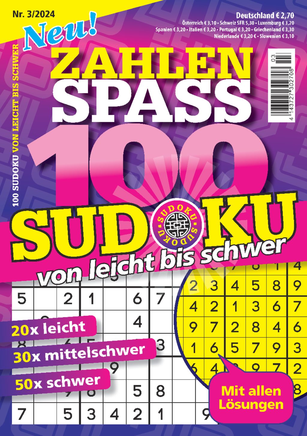 100 Sudoku von leicht bis schwer - 3/2024 Magazin Produktbild: 100 Sudoku von leicht bis schwer - 3/2024