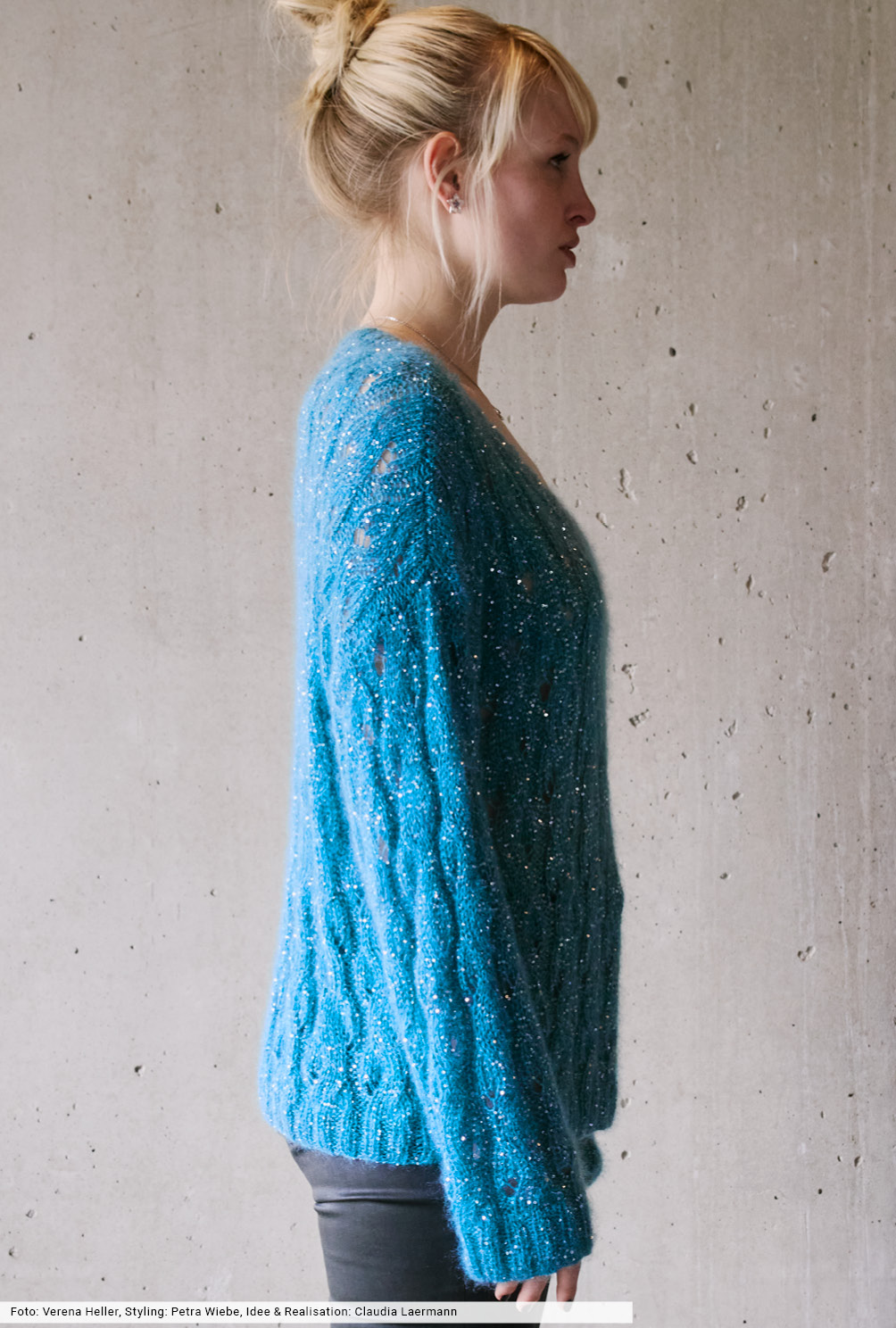 Modellansicht Bild 6: Pulli mit Ajourmuster-Streifen und Pailetten