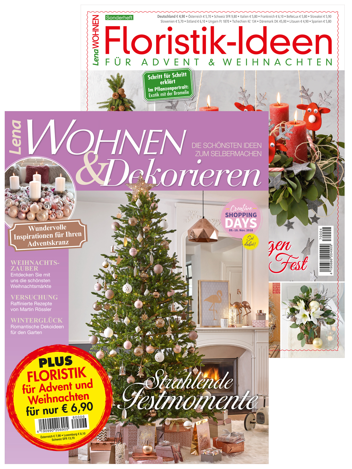 Zwei Zeitschriften: Lena Wohnen & Dekorieren Nr. 06/2018 + Floristik-Ideen für Advent&Weihnachten