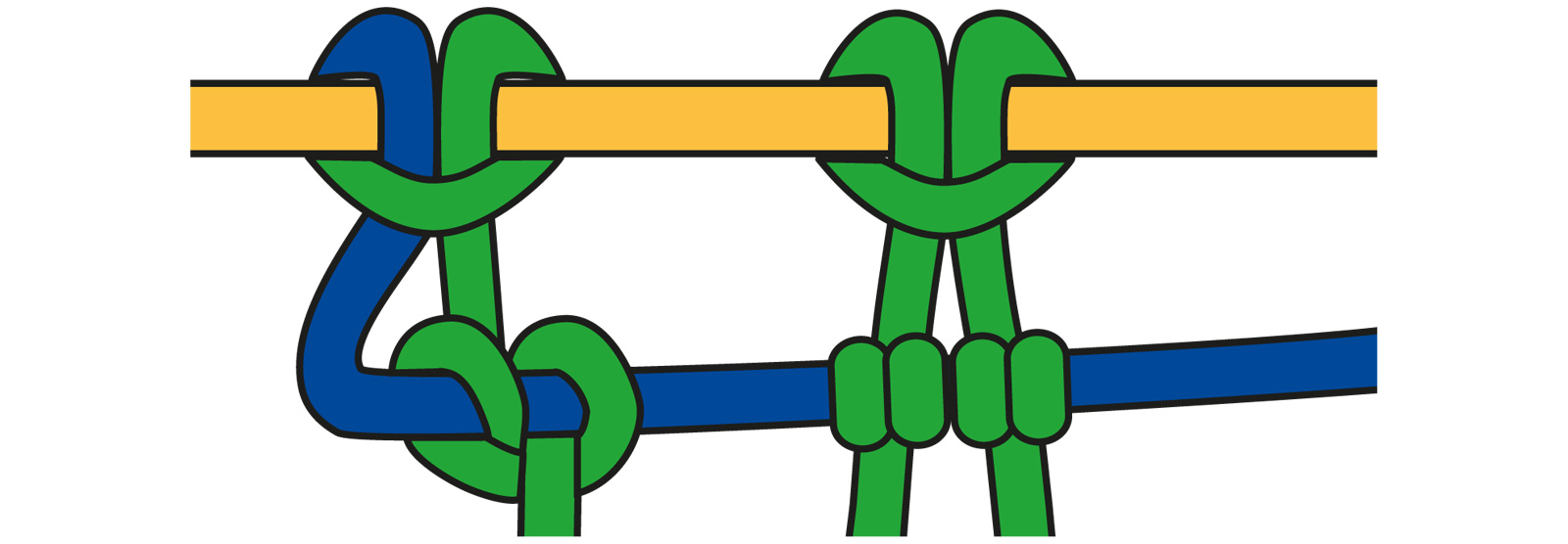 Grüne und blaue Knoten in verschiedenen Mustern; kreativ, DIY, handgemacht, kunstvolle Seiltechnik.
