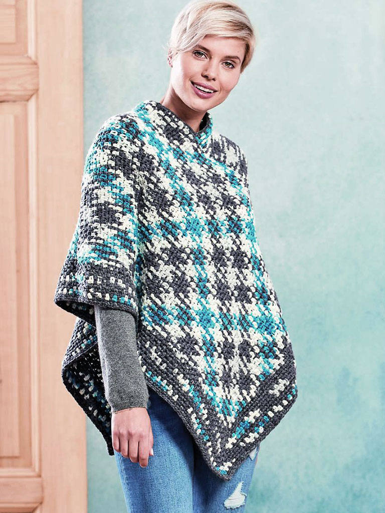 Woolly Hugs Poncho Great Karo, ganz einfach mit der Planned Pooling Methode gehäkelt