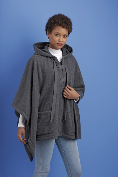 Grauer Kapuzenponcho, lockerer Schnitt, moderne DIY-Ästhetik, ideal für den trendbewussten Stil.