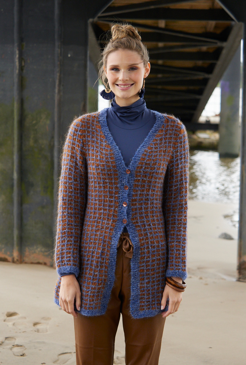 Jacke mit Strukturmuster in Rost und Blau