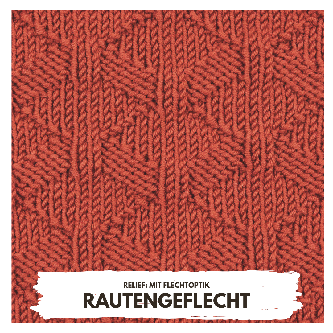 Rustikales, handgemachtes Kleidungsstück mit rotem Rautenmuster. Flechtoptik, detailreiche Handarbeit, DIY-Stil.