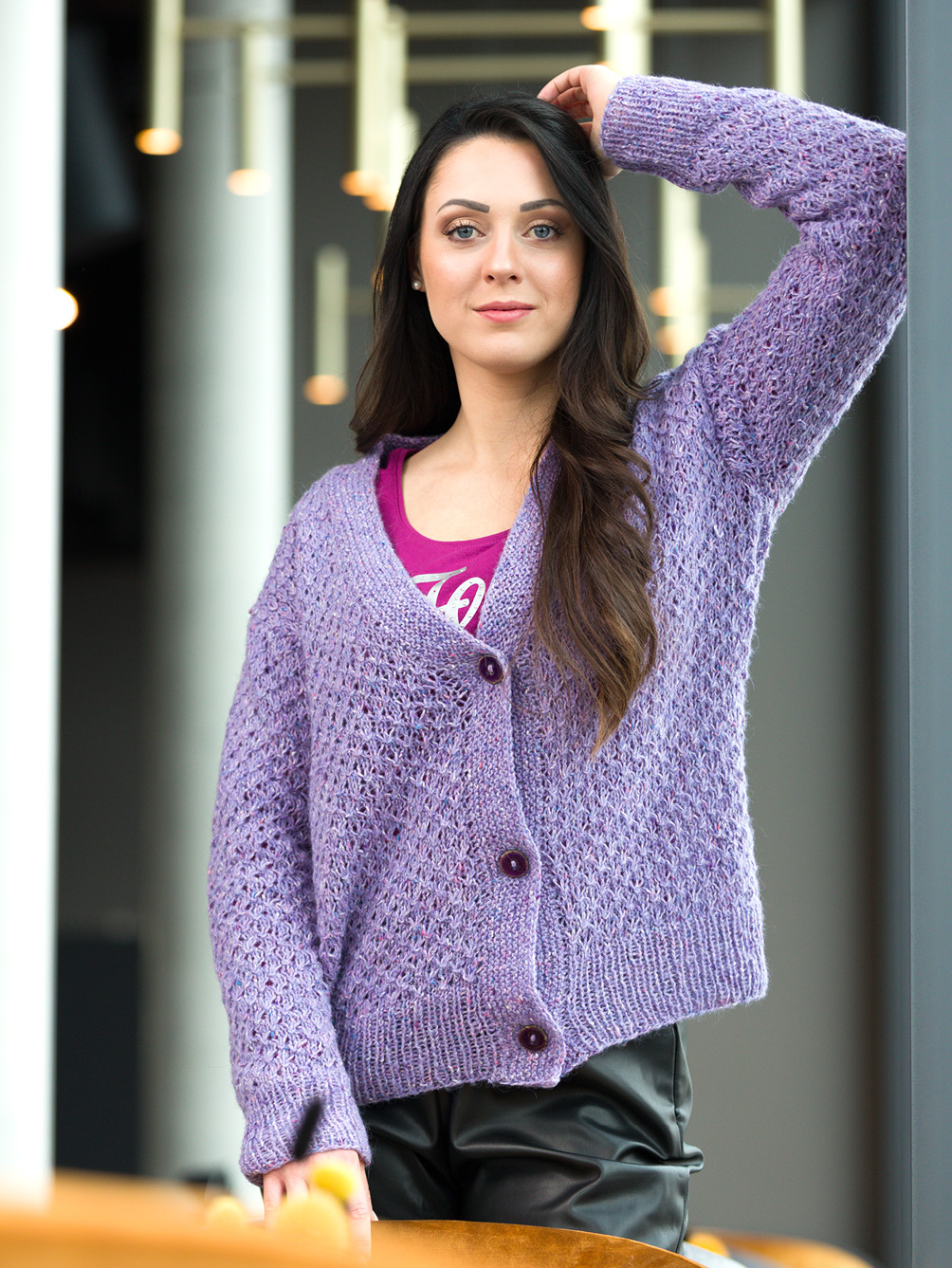 Strickset Jasmina - Cardigan mit Strukturmuster in Flieder Gr. 36/38