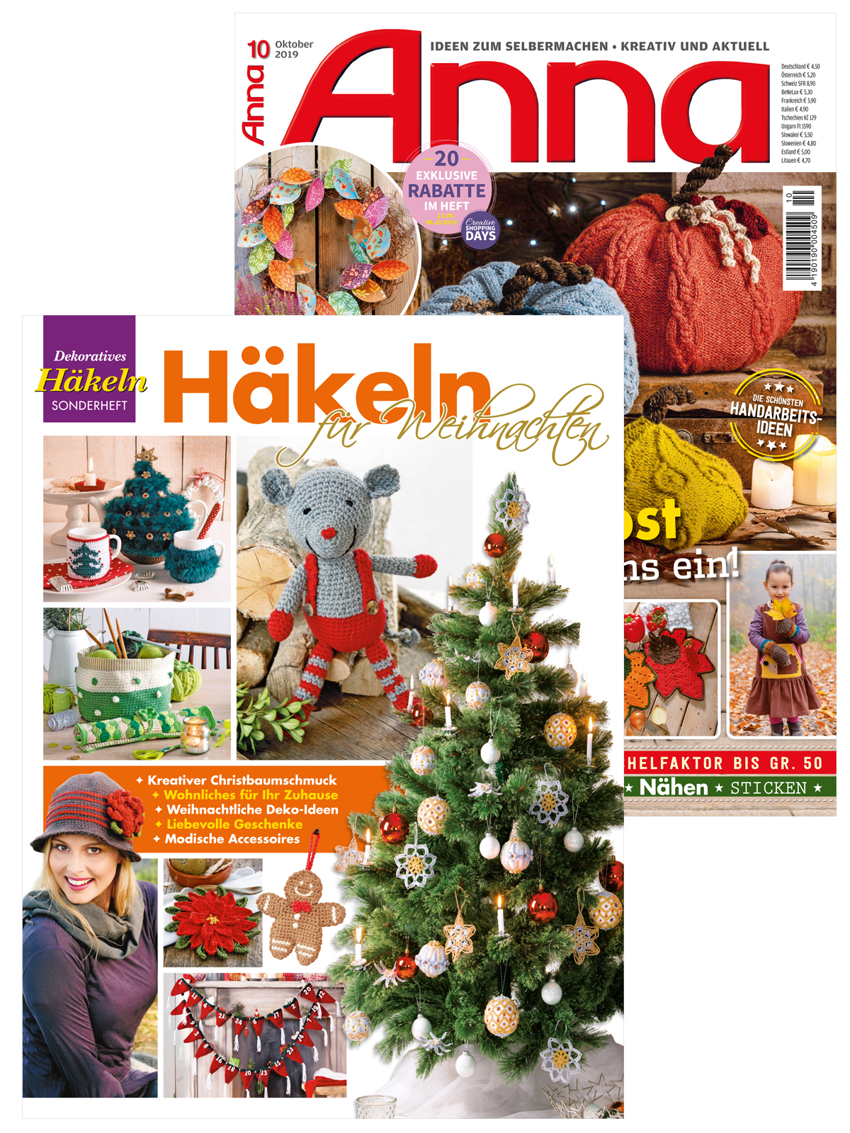 Zeitschriften Weihnachten 2022 2 Zeitschriften Anna Nr. 10/2019 und DE 424 "Häkeln für Weihnachten"