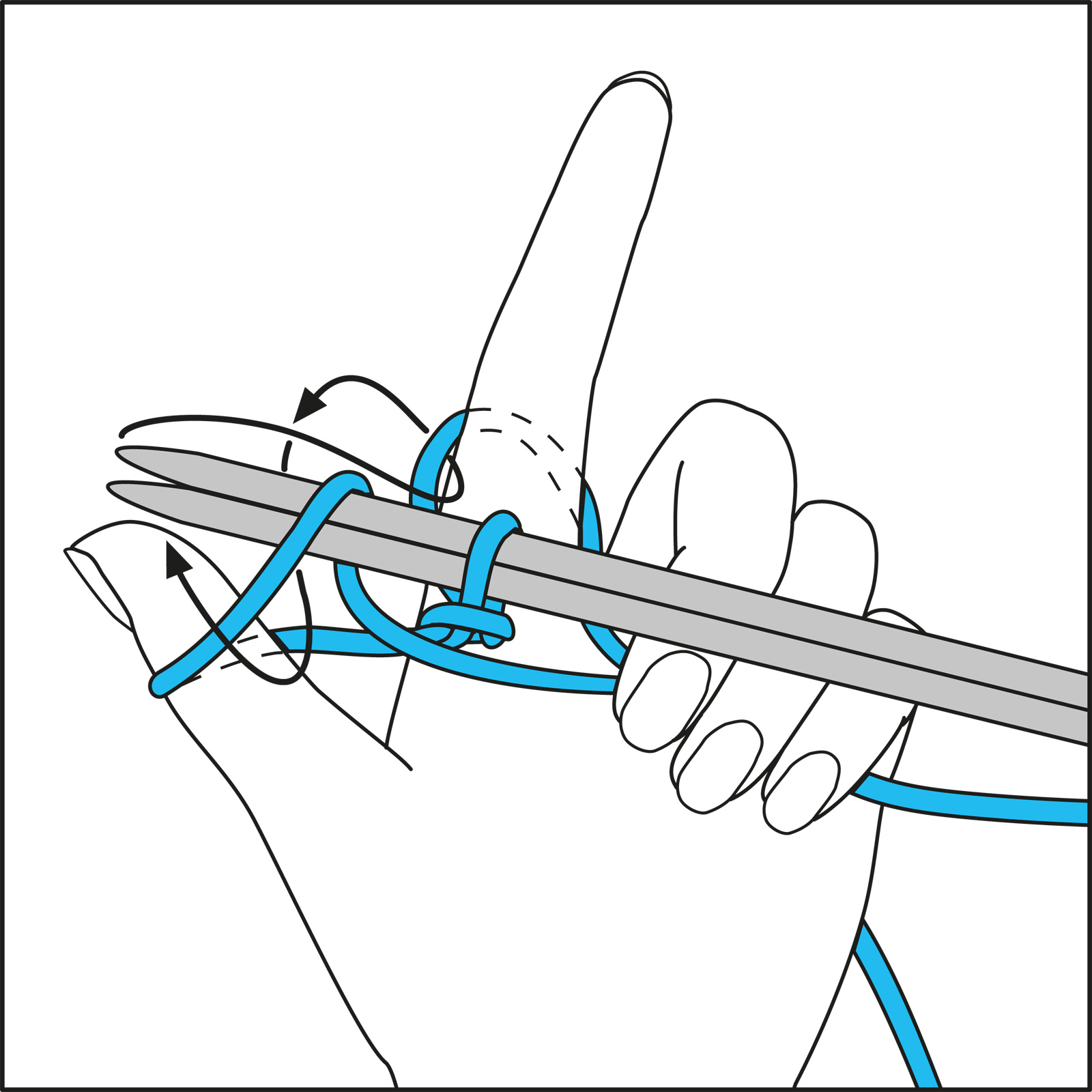 Illustration von blauer Wolle und Stricknadeln bei der Handarbeit. Modisch, handgemacht.