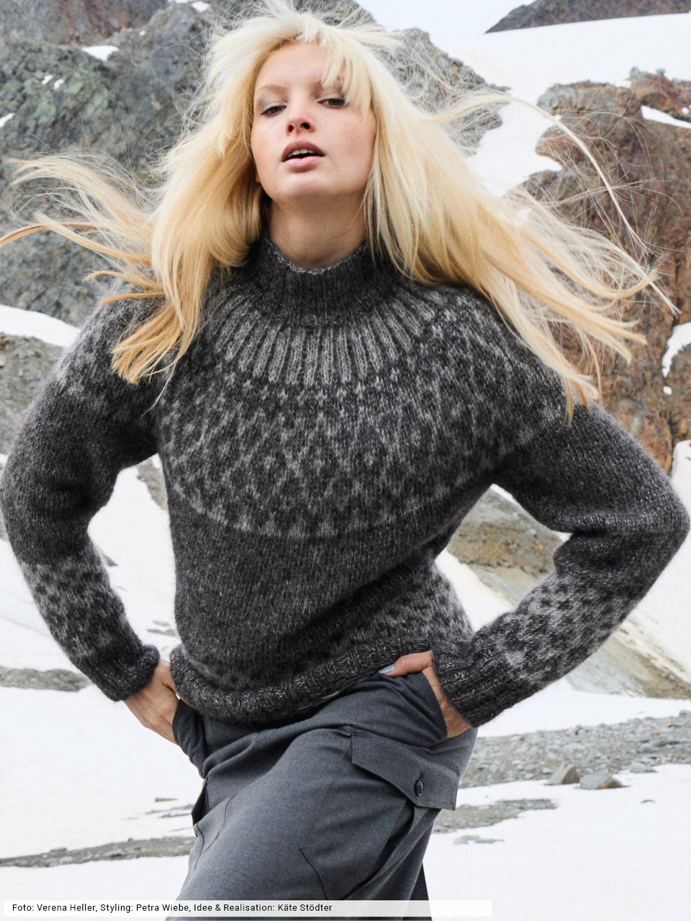 Modellansicht Bild 1: Norwegerpulli mit Rundpasse