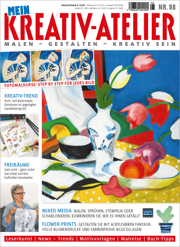 Bunte und florale Muster, leuchtende Farben. Mischung aus abstrakter und naturalistischer Kunst, modisch und kreativ.