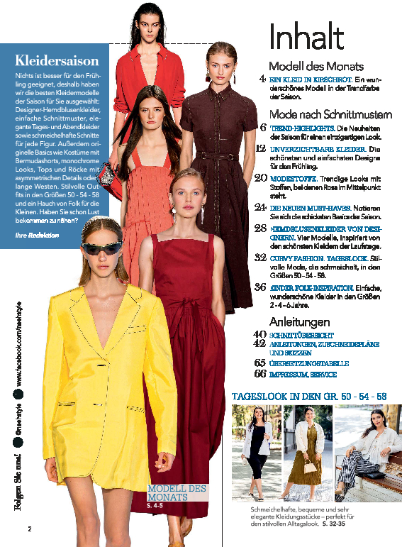 Raffinierte Schnitte, leuchtende Farben: Gelber Blazer, rotes Kleid, dezentes Punktmuster. Elegant, modern, stilvoll.