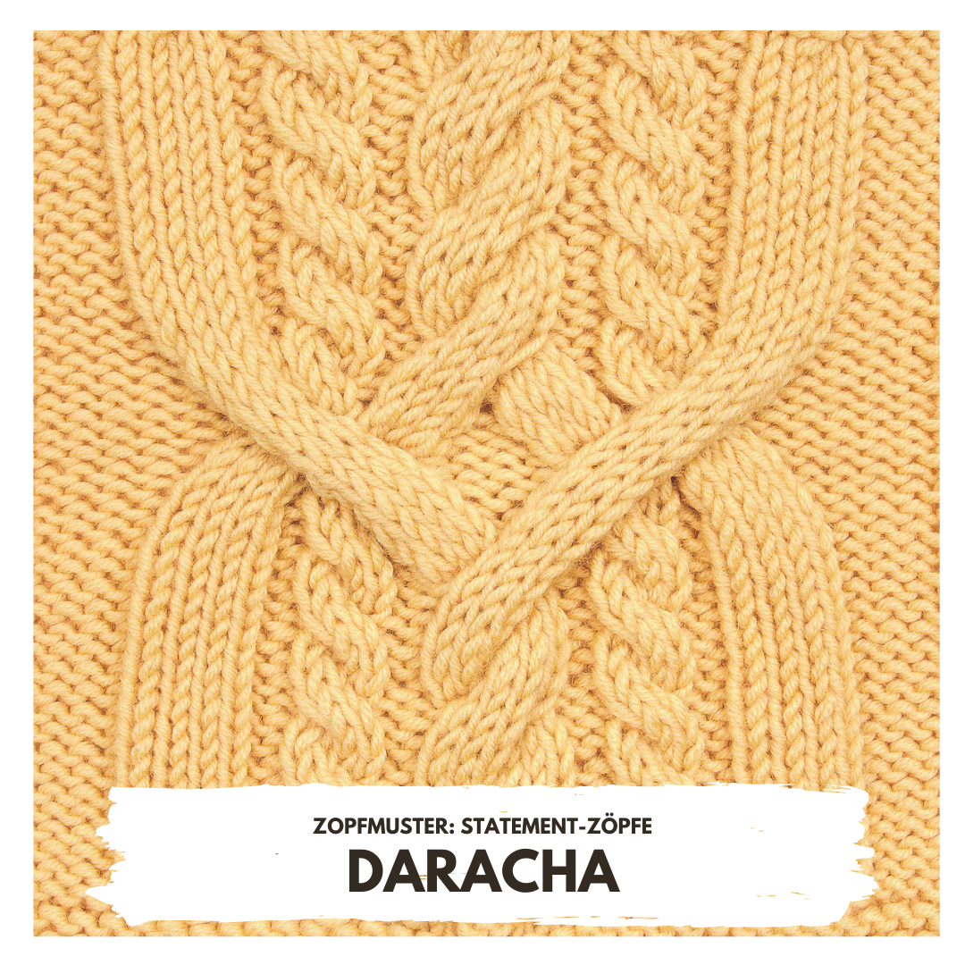 Handgemachter Pullover mit auffälligem Zopfmuster; warmes Beige, kunstvolle Strickmuster.